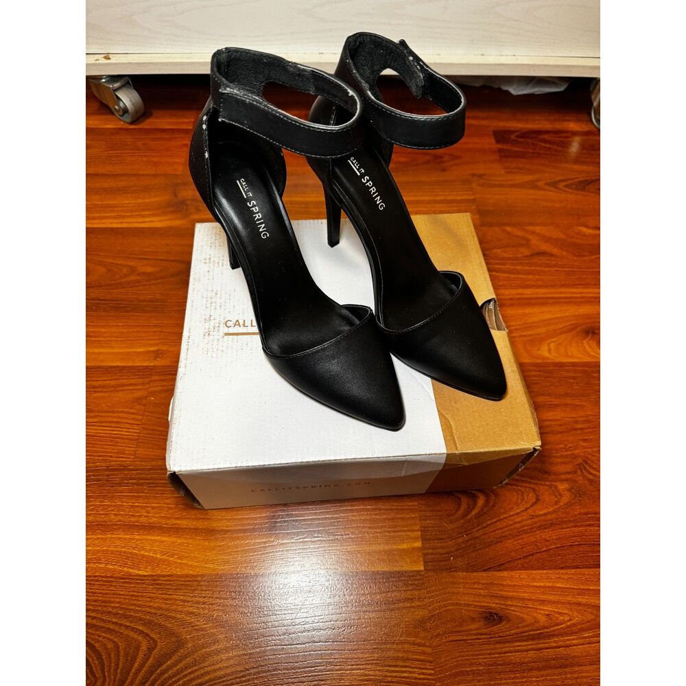 The Call It Spring Yadoven Black Ankle Strap Pointed Toe Heels - Picture 2 of 8